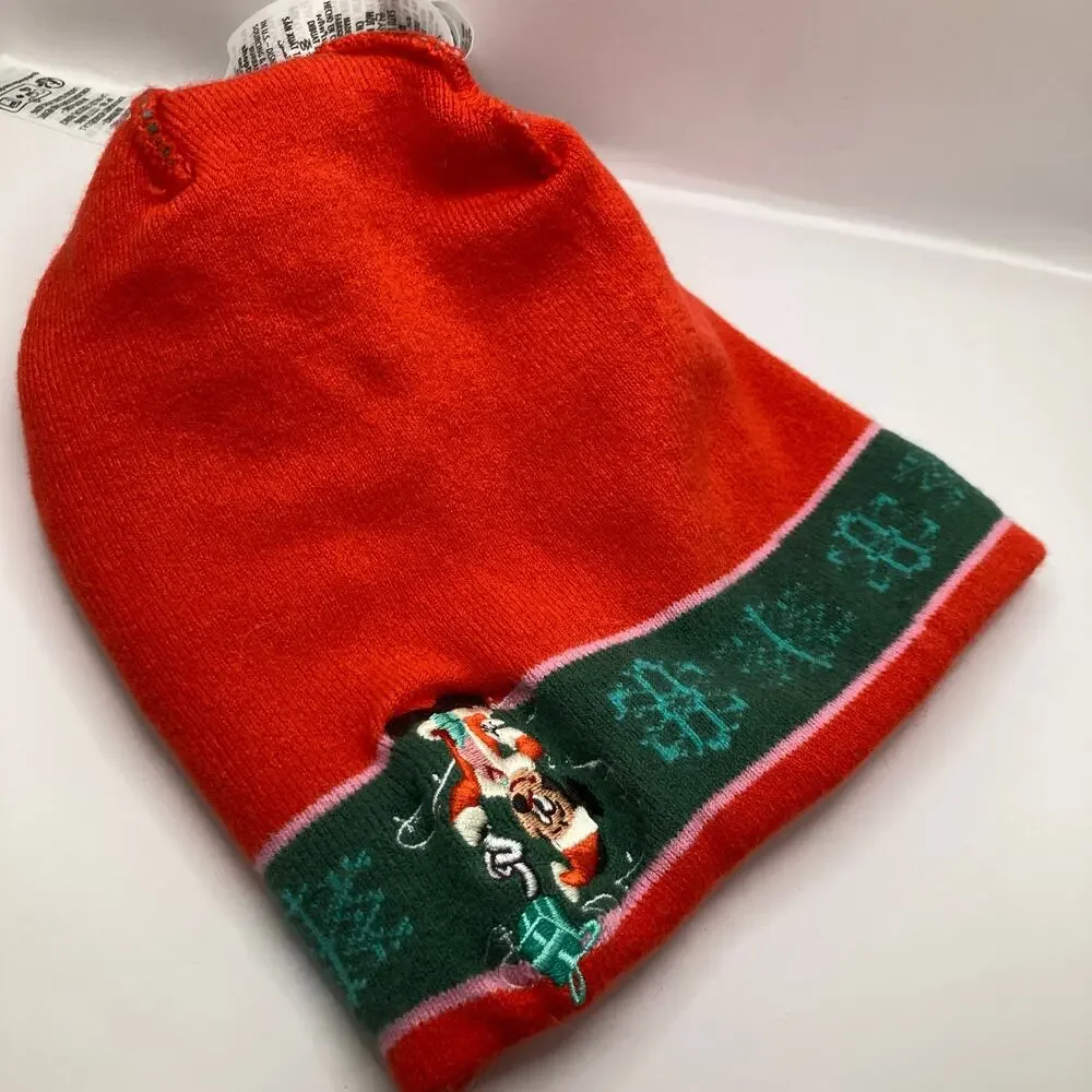 Disney Kids OS Santa Mickey Christmas Winter Pompom Beanie Novelty Ski Outdoors
